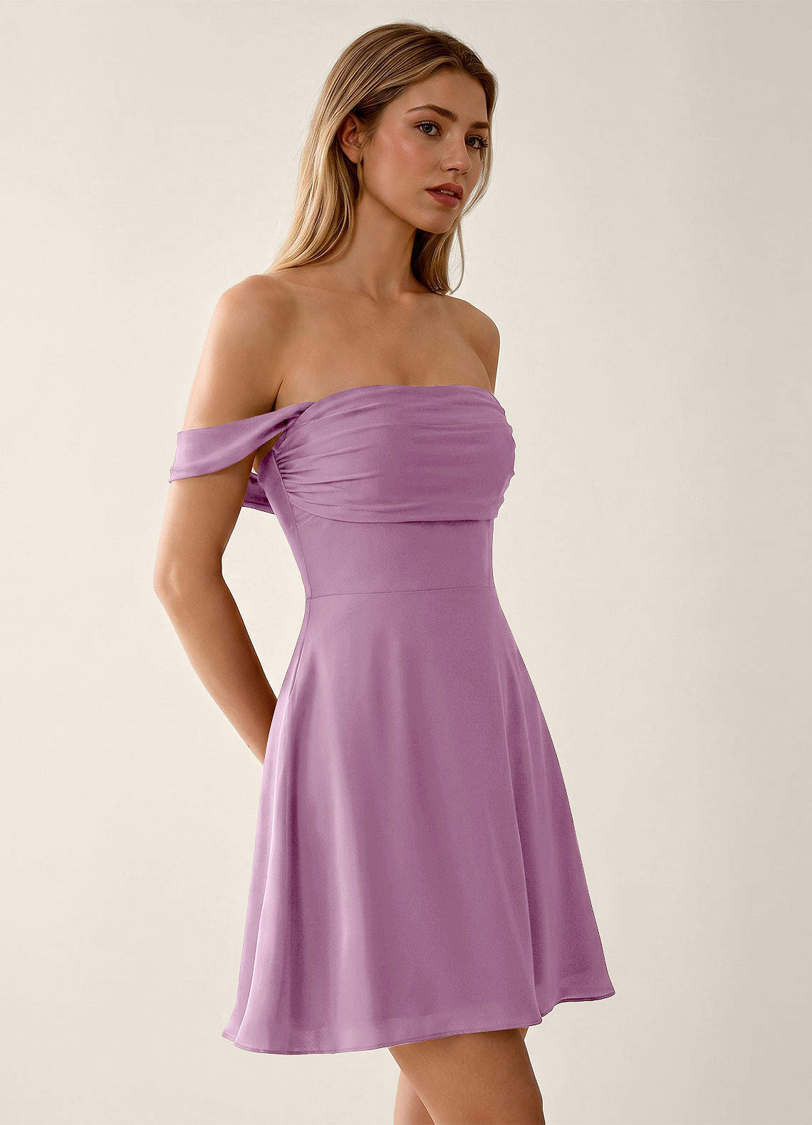 Sidonie A-Line Off-the-Shoulder Satin Prom Dress in Wisteria