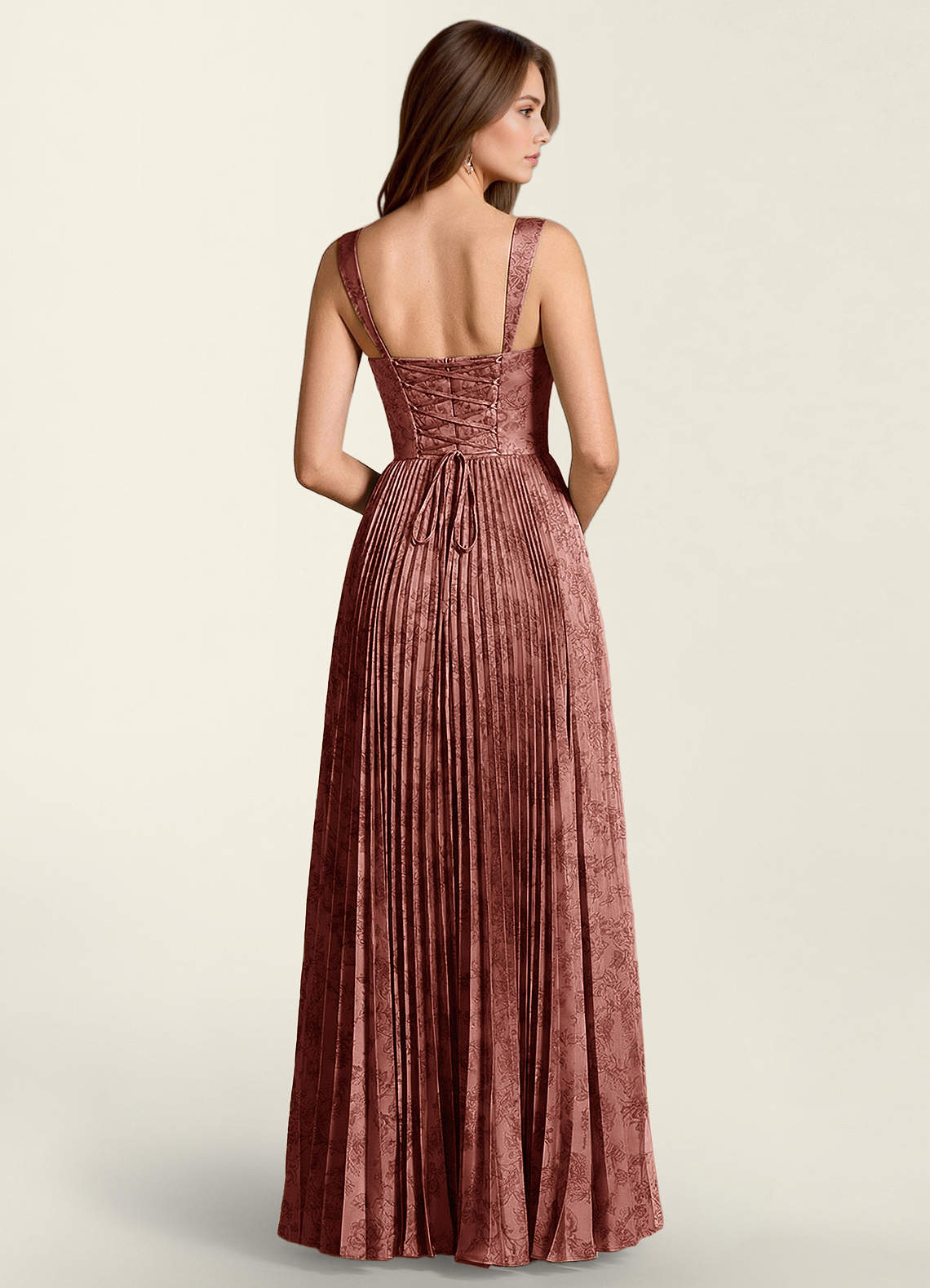 Simone A-Line Corset Floral Jacquard Prom Dress in Vintage Rose
