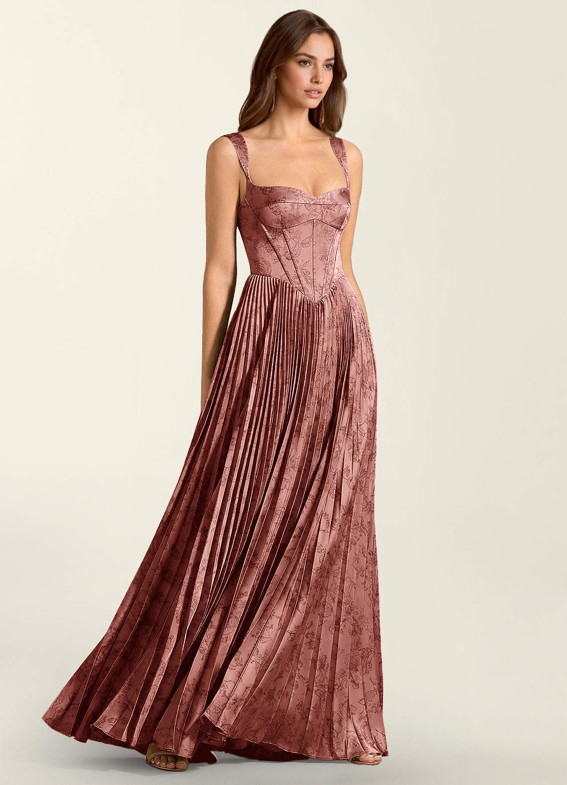 Simone A-Line Corset Floral Jacquard Prom Dress in Vintage Rose