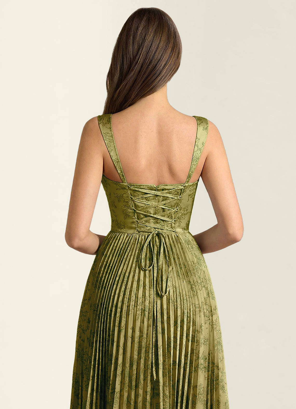 Simone A-Line Corset Floral Jacquard Prom Dress in Moss Navy