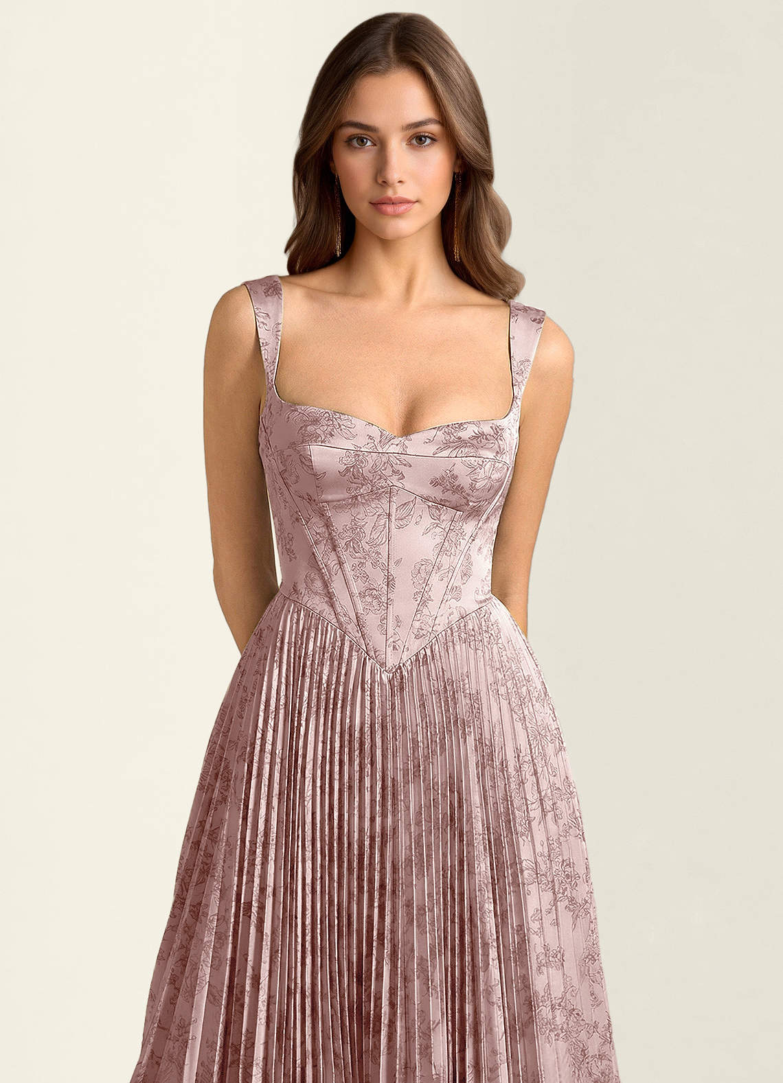 Simone A-Line Corset Floral Jacquard Prom Dress in Pink