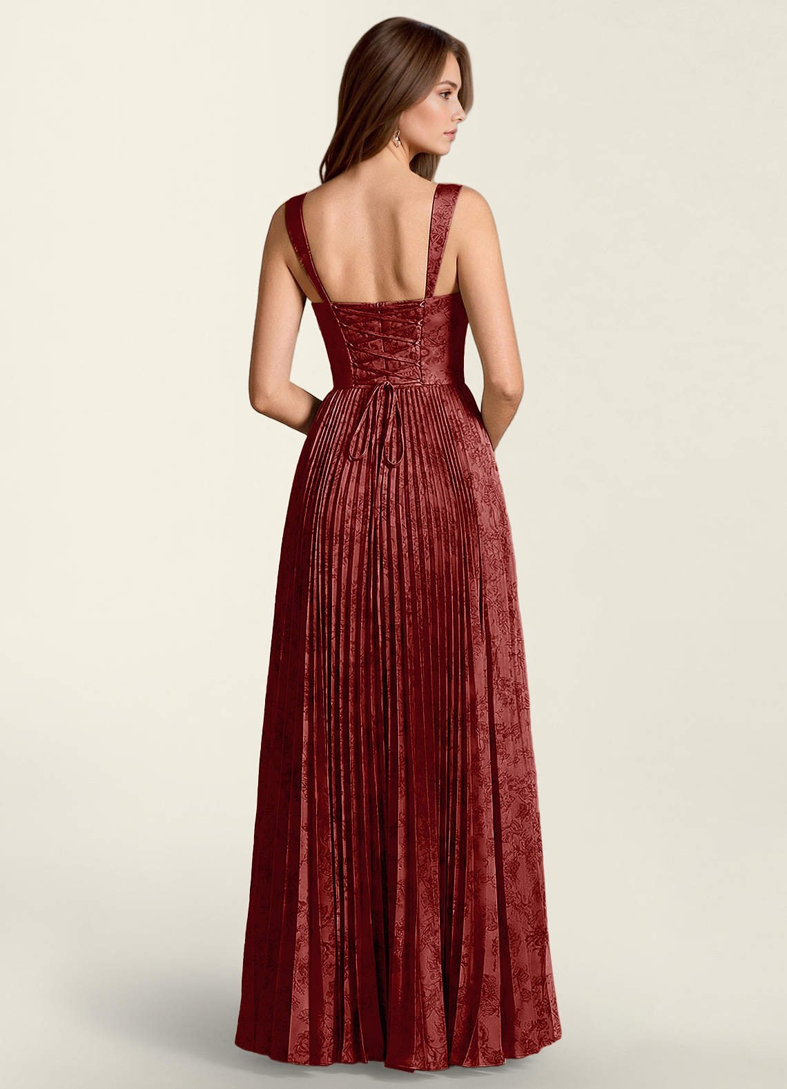 Simone A-Line Corset Floral Jacquard Prom Dress in Orange Red
