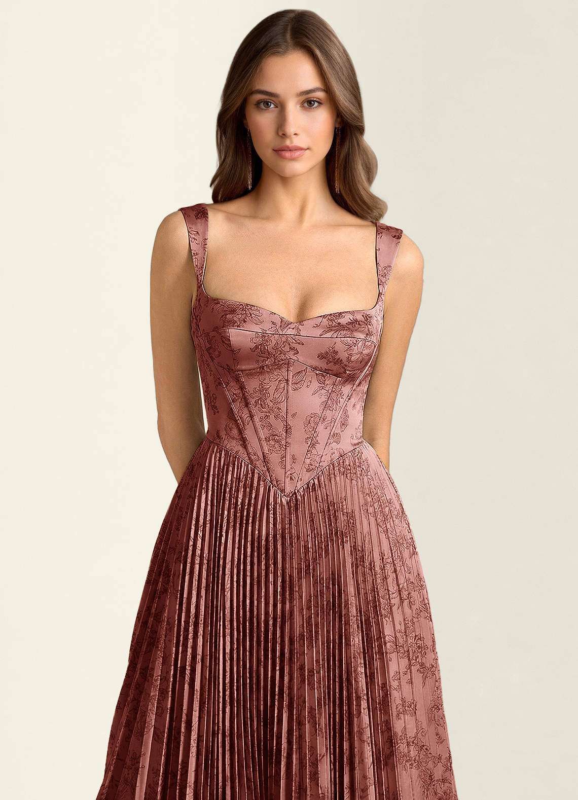 Simone A-Line Corset Floral Jacquard Prom Dress in Vintage Rose