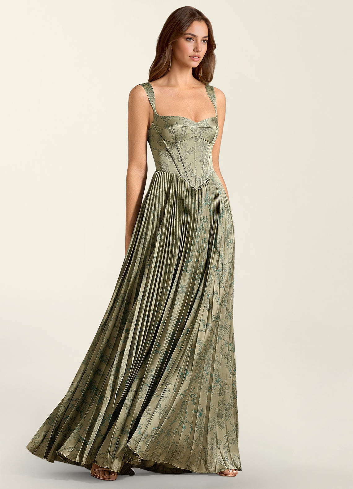 Simone A-Line Corset Floral Jacquard Prom Dress in Platinum Teal