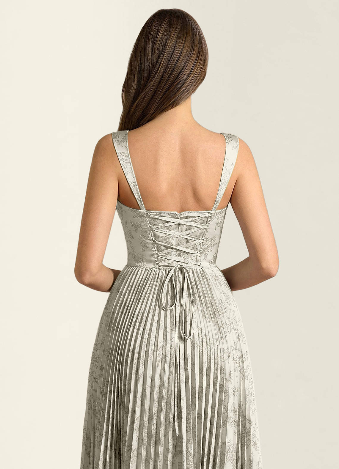 Simone A-Line Corset Floral Jacquard Prom Dress in Cream