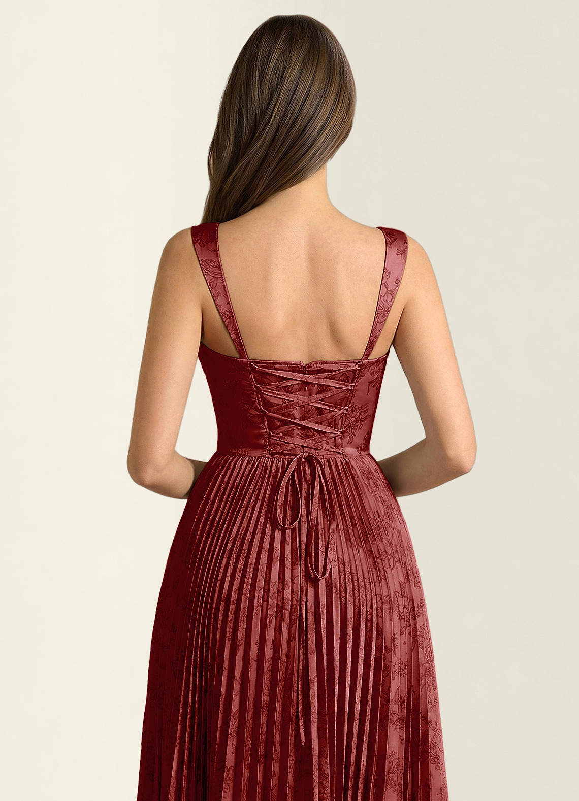 Simone A-Line Corset Floral Jacquard Prom Dress in Orange Red