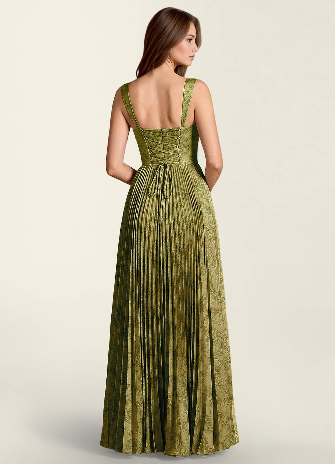 Simone A-Line Corset Floral Jacquard Prom Dress in Moss Navy