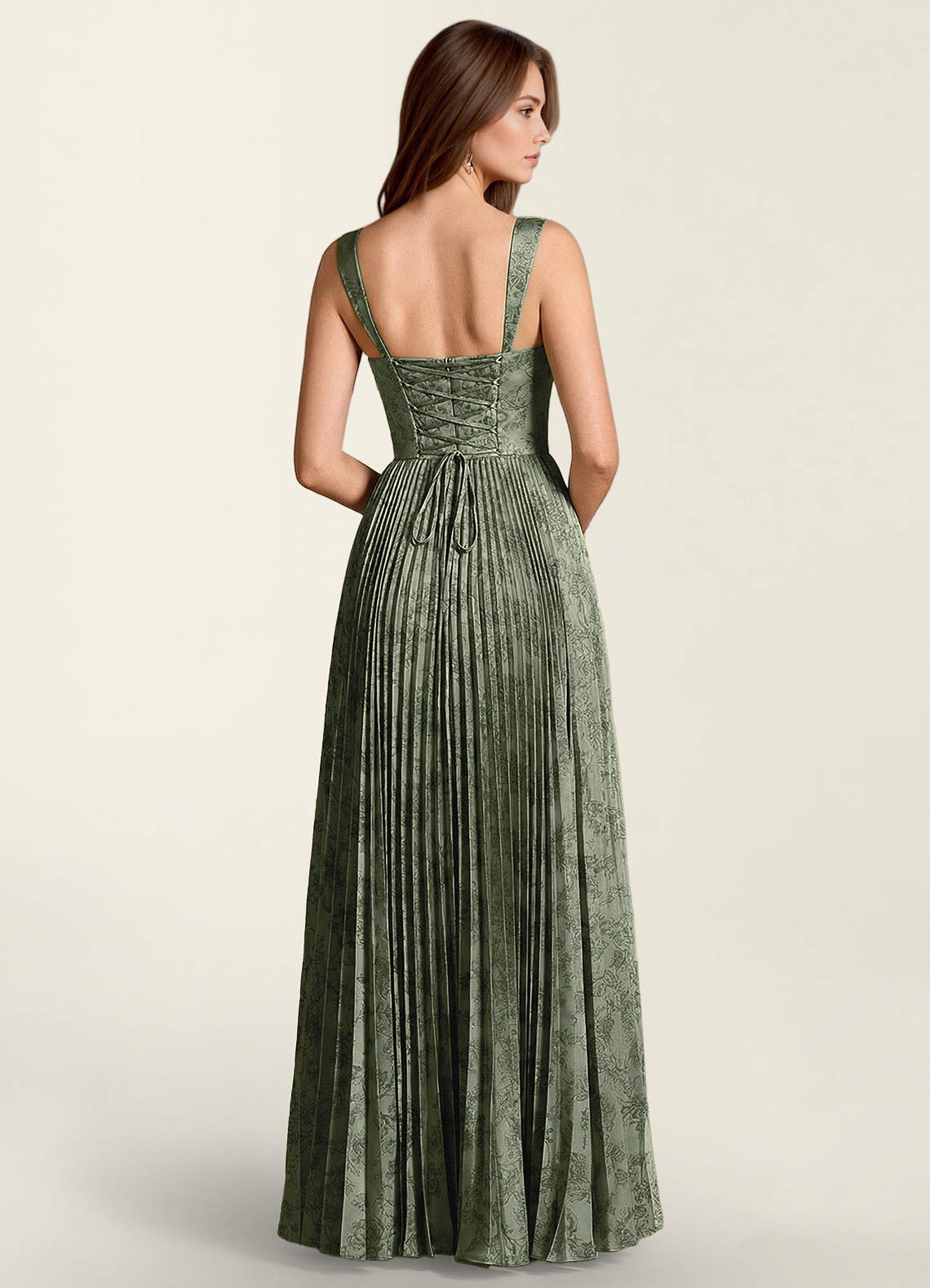 Simone A-Line Corset Floral Jacquard Prom Dress in Sage Blue