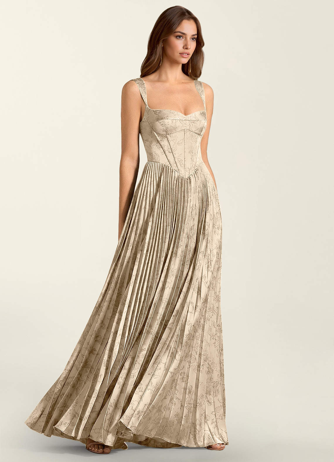 Simone A-Line Corset Floral Jacquard Prom Dress in Ivory