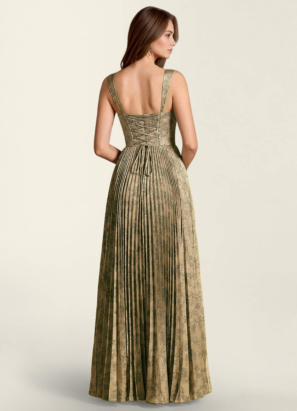 Simone A-Line Corset Floral Jacquard Prom Dress in Green Brown