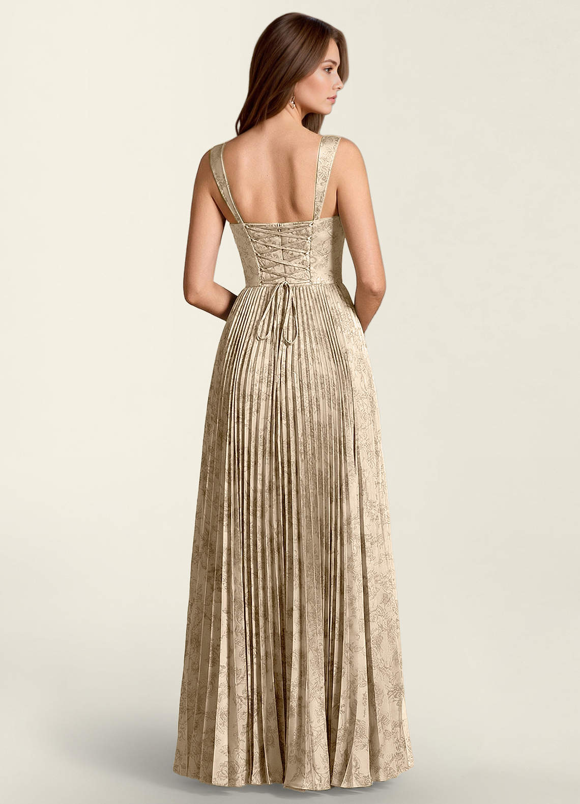 Simone A-Line Corset Floral Jacquard Prom Dress in Ivory