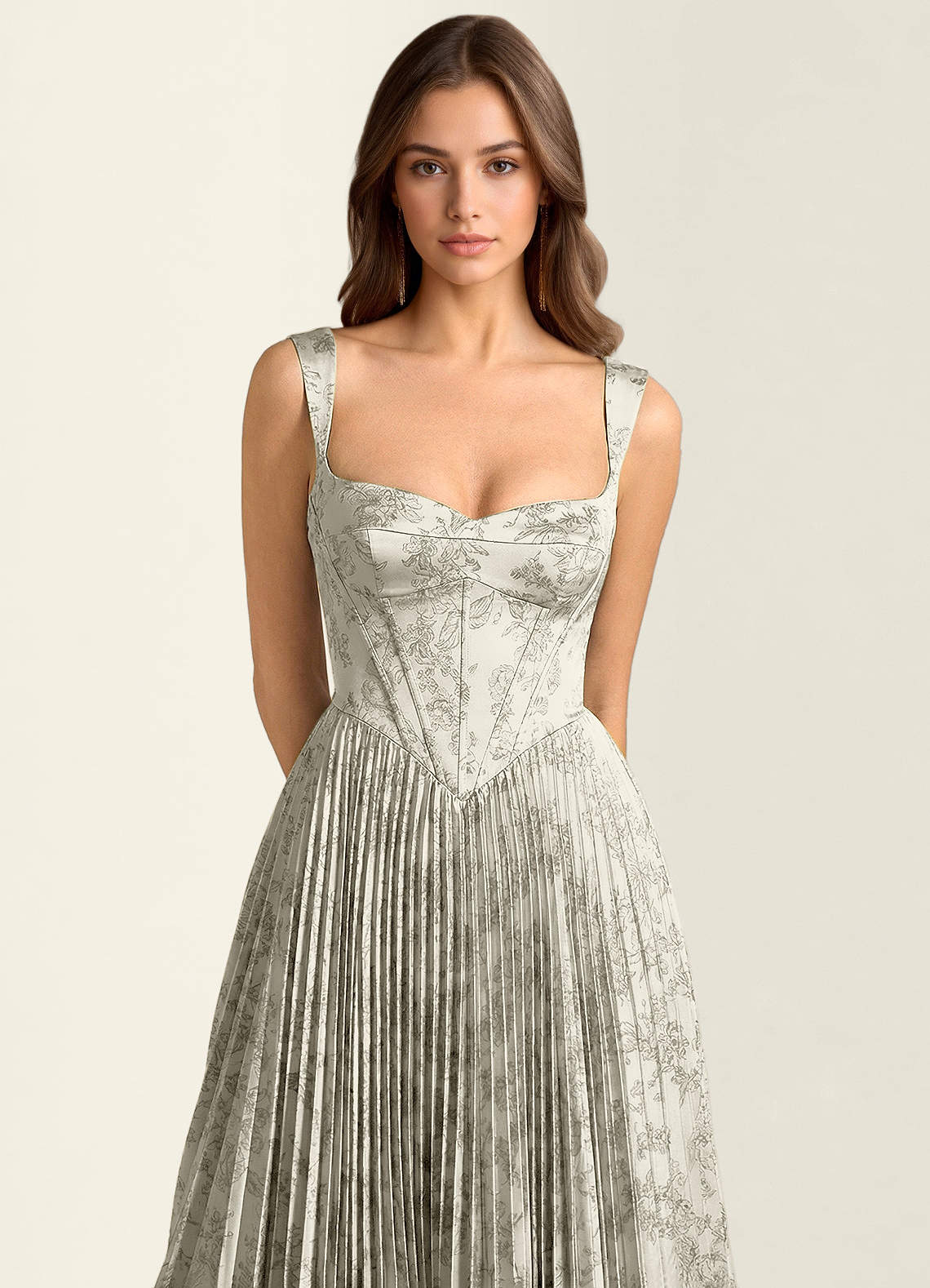 Simone A-Line Corset Floral Jacquard Prom Dress in Cream