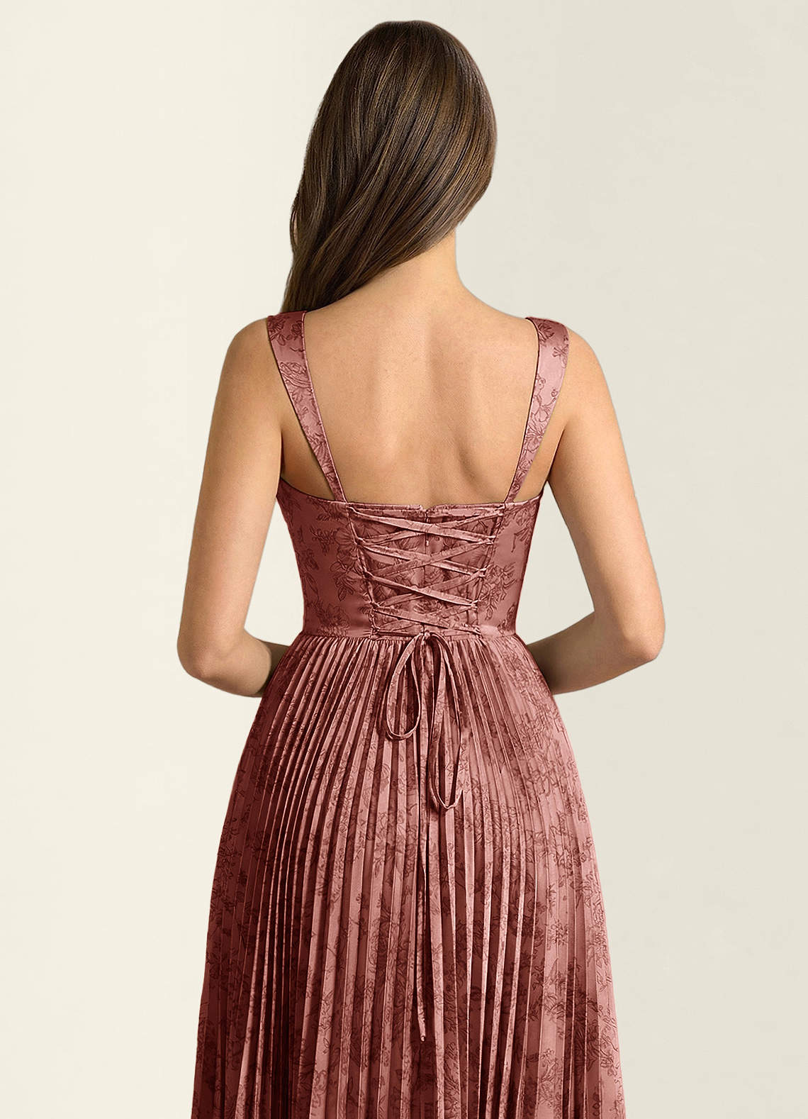 Simone A-Line Corset Floral Jacquard Prom Dress in Vintage Rose