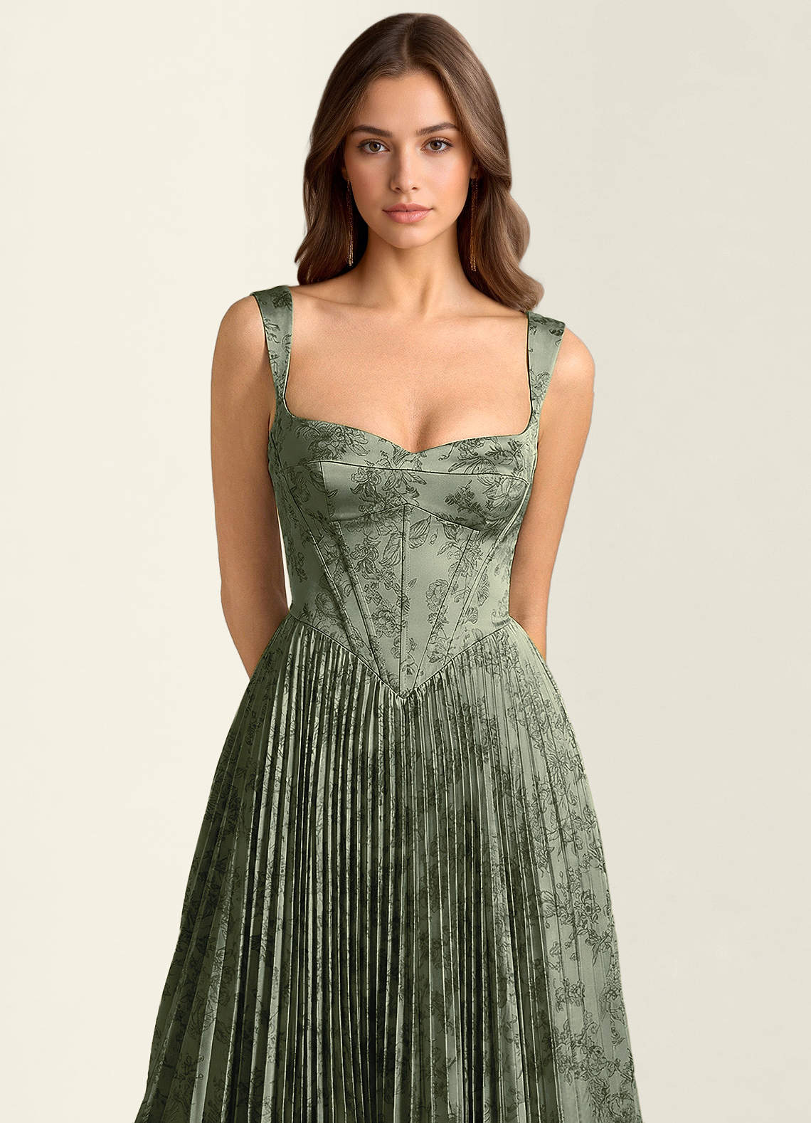 Simone A-Line Corset Floral Jacquard Prom Dress in Sage Blue