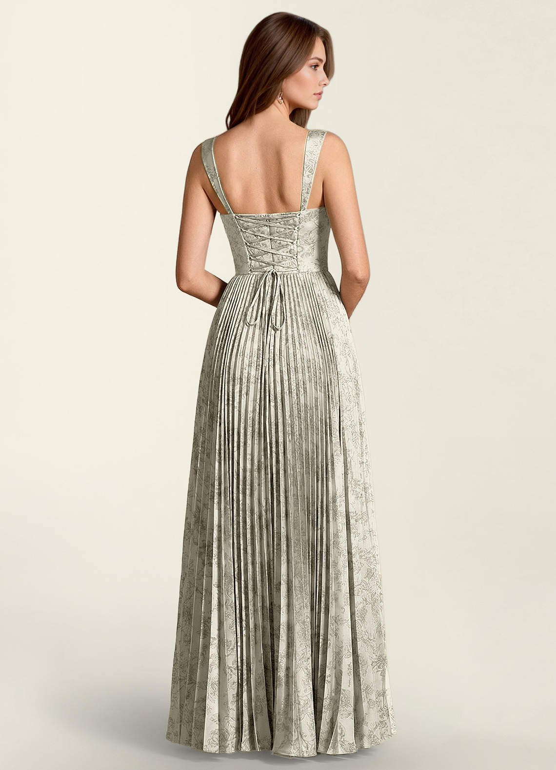 Simone A-Line Corset Floral Jacquard Prom Dress in Cream