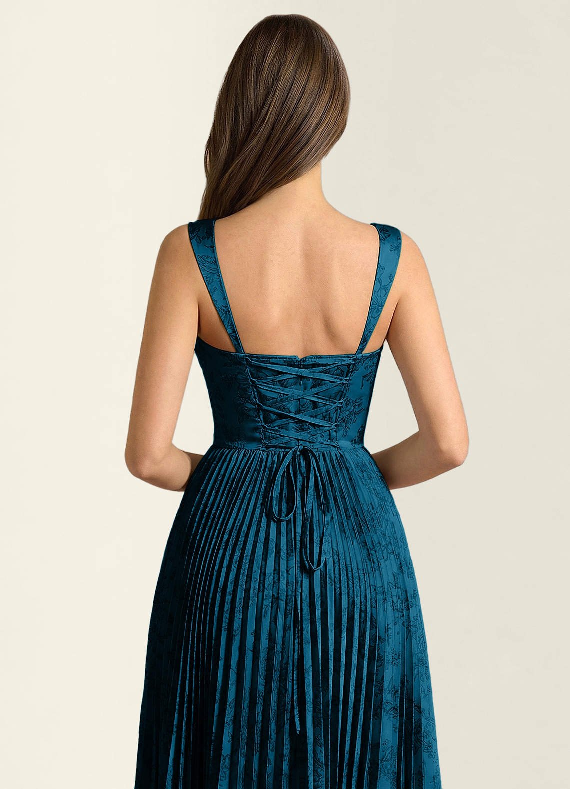 Simone A-Line Corset Floral Jacquard Prom Dress in Navy Black