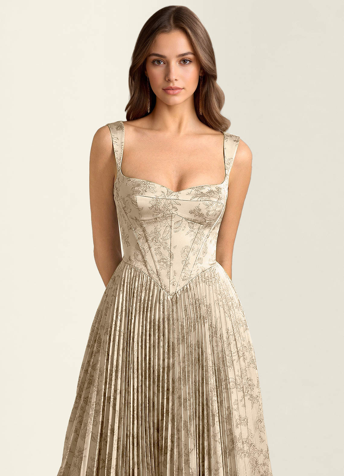 Simone A-Line Corset Floral Jacquard Prom Dress in Ivory