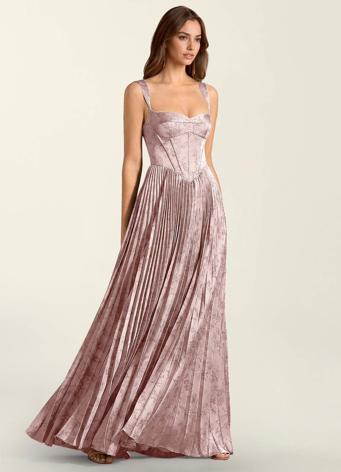 Simone A-Line Corset Floral Jacquard Prom Dress in Pink