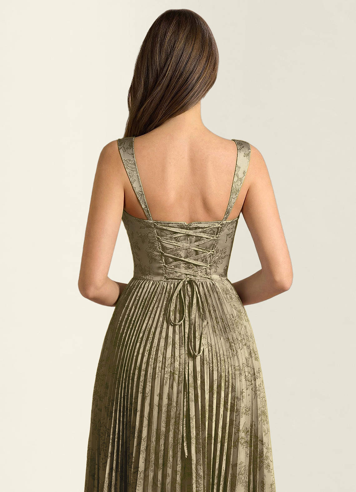 Simone A-Line Corset Floral Jacquard Prom Dress in Green Brown