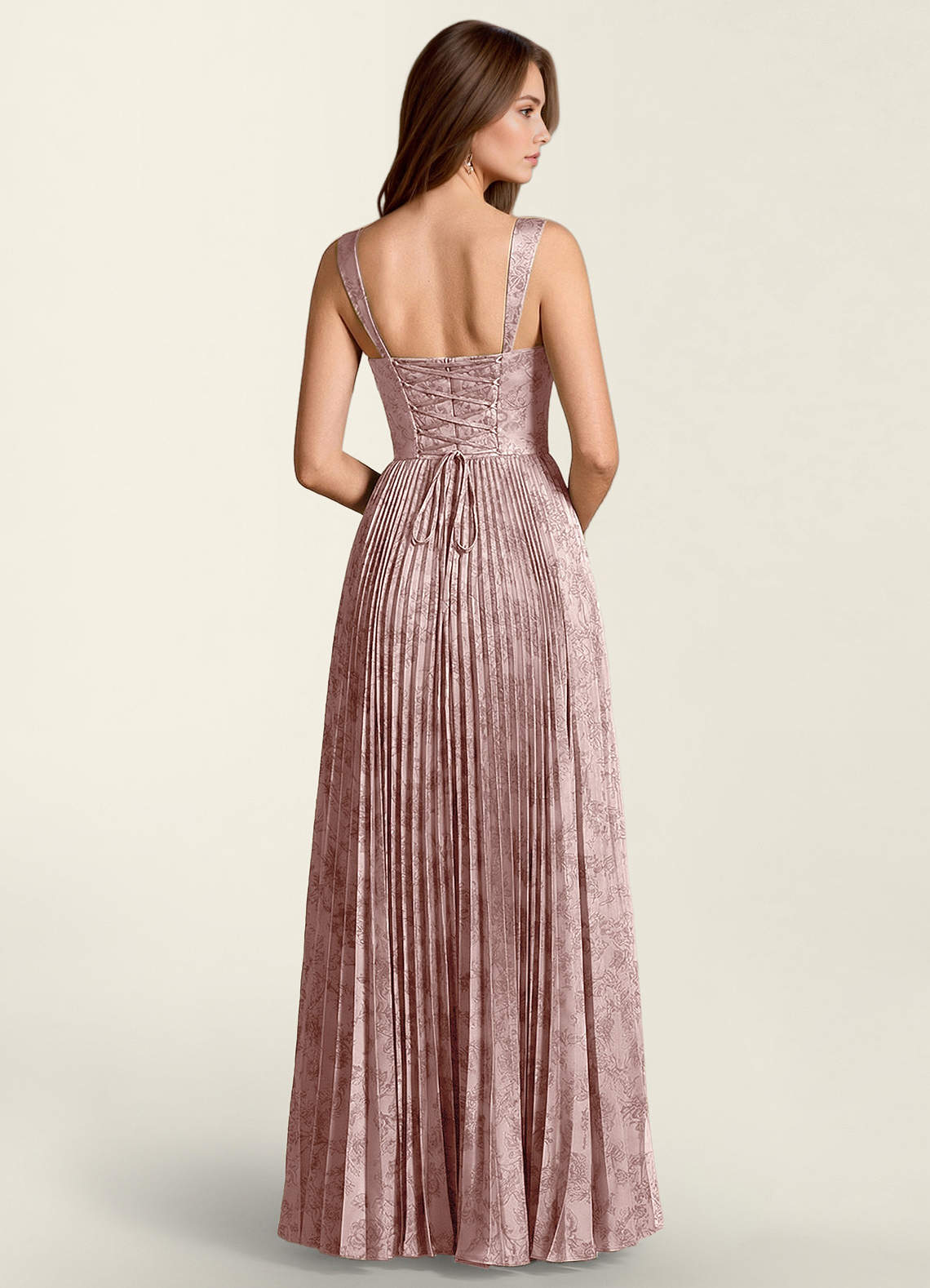 Simone A-Line Corset Floral Jacquard Prom Dress in Pink