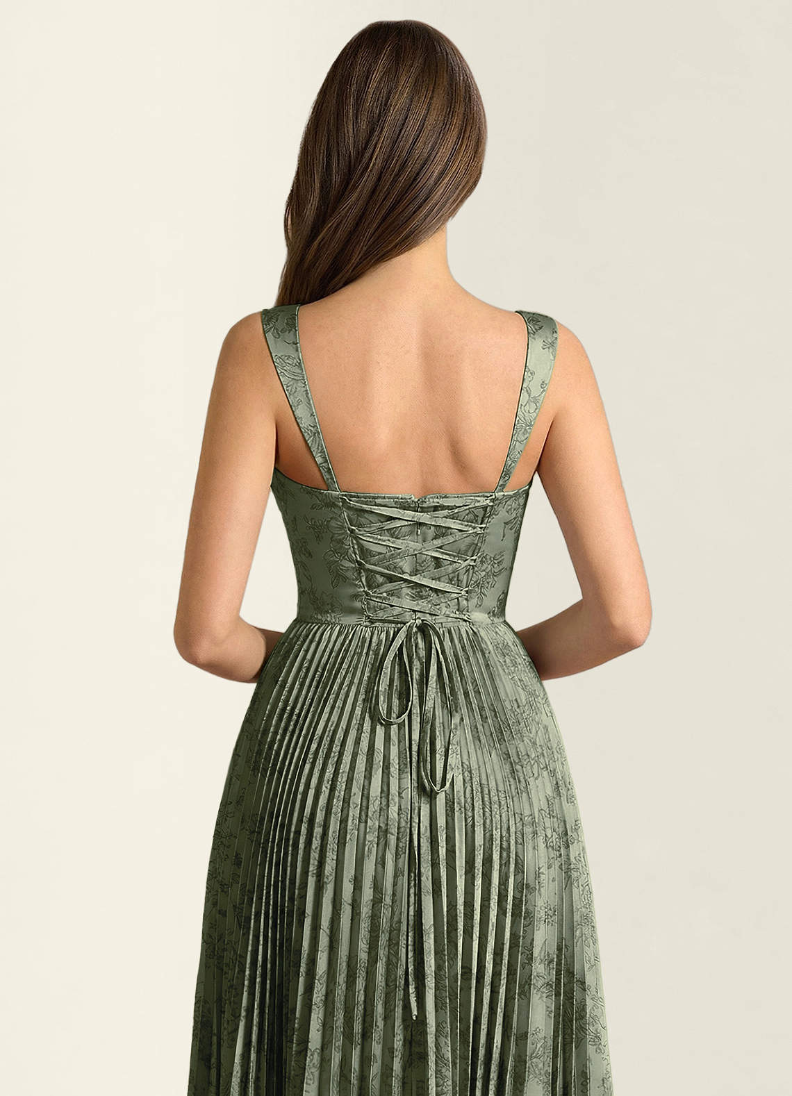 Simone A-Line Corset Floral Jacquard Prom Dress in Sage Blue