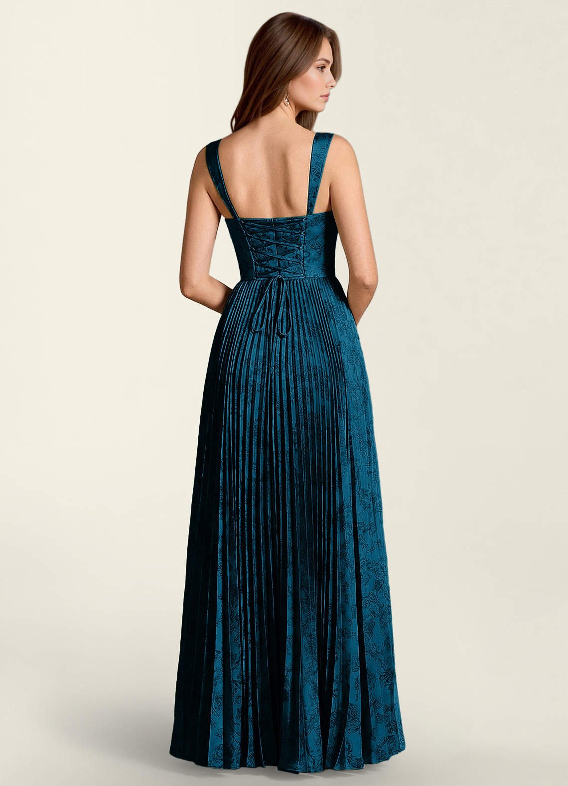 Simone A-Line Corset Floral Jacquard Prom Dress in Navy Black
