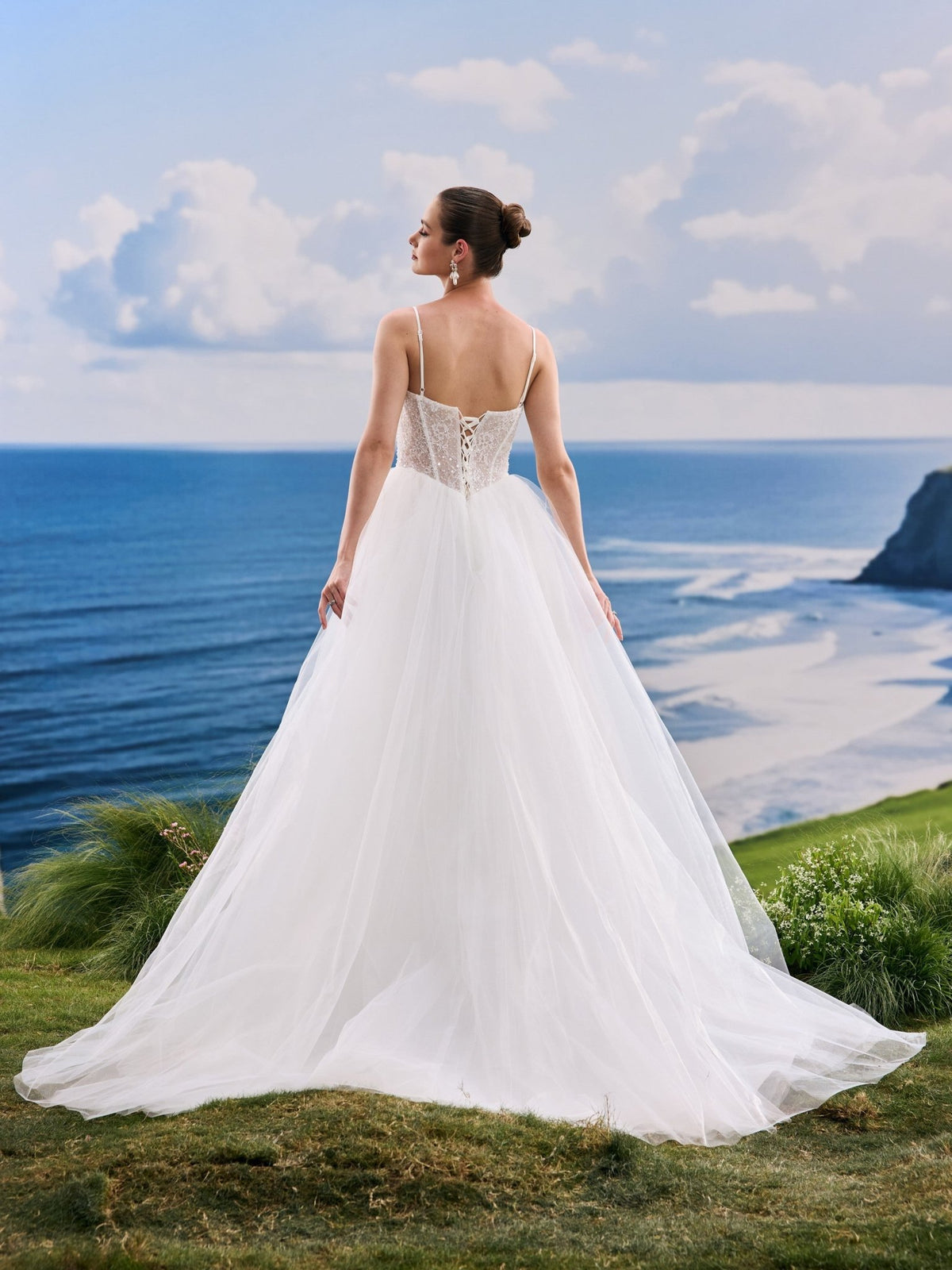 Solivelle white wedding dress, back view