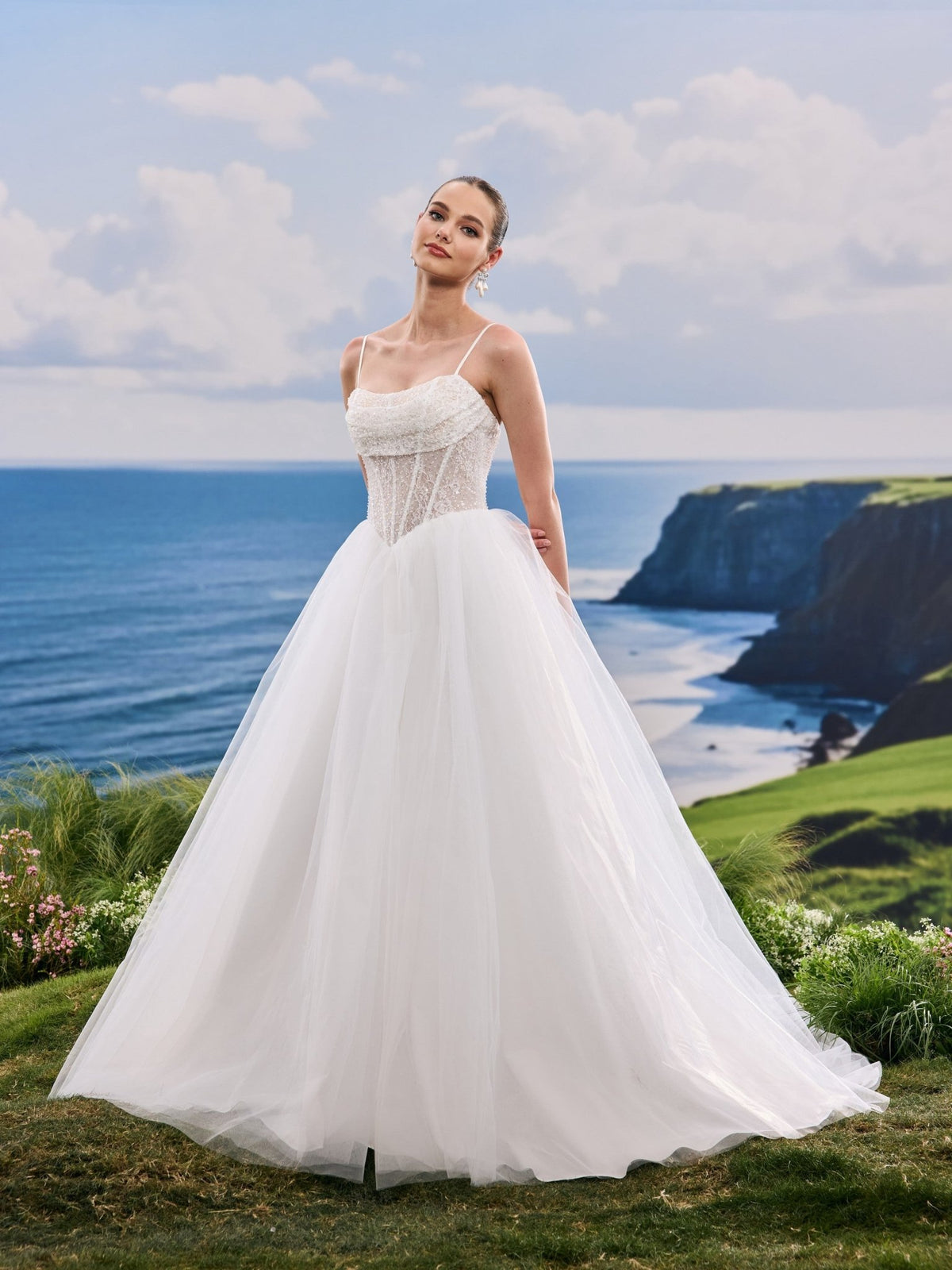 Solivelle white wedding dress, detail and alternate angle