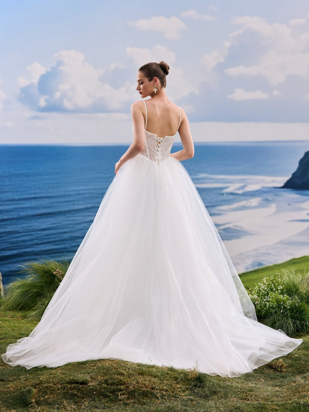 Solivelle white wedding dress, back view