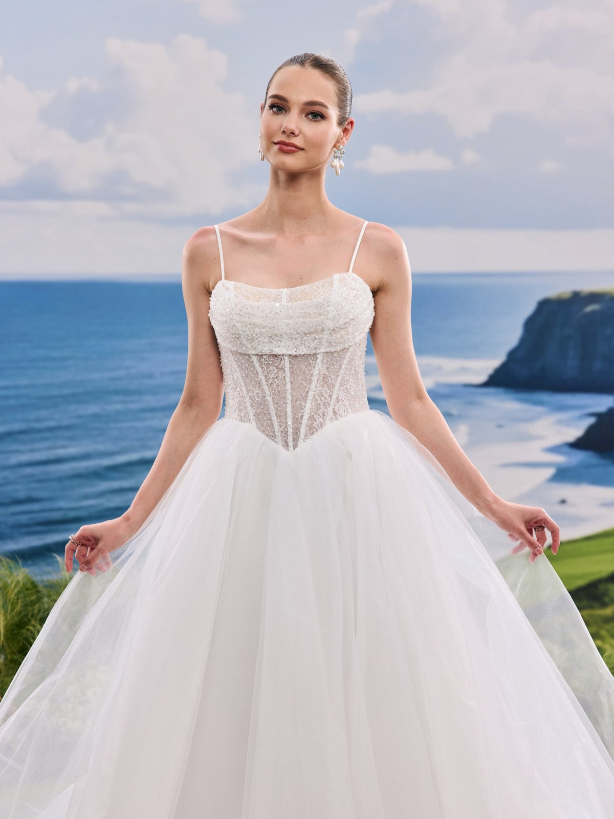 Solivelle white wedding dress, detail and alternate angle