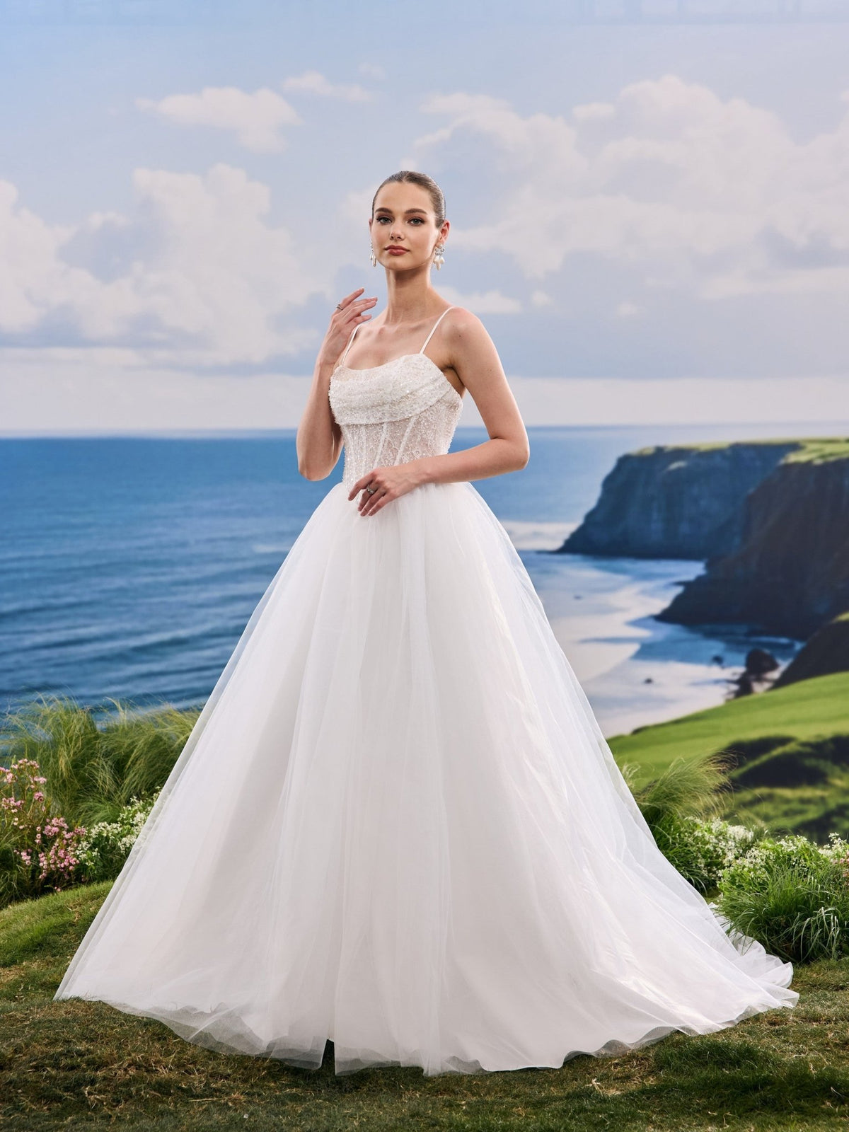 Solivelle white wedding dress, detail and alternate angle