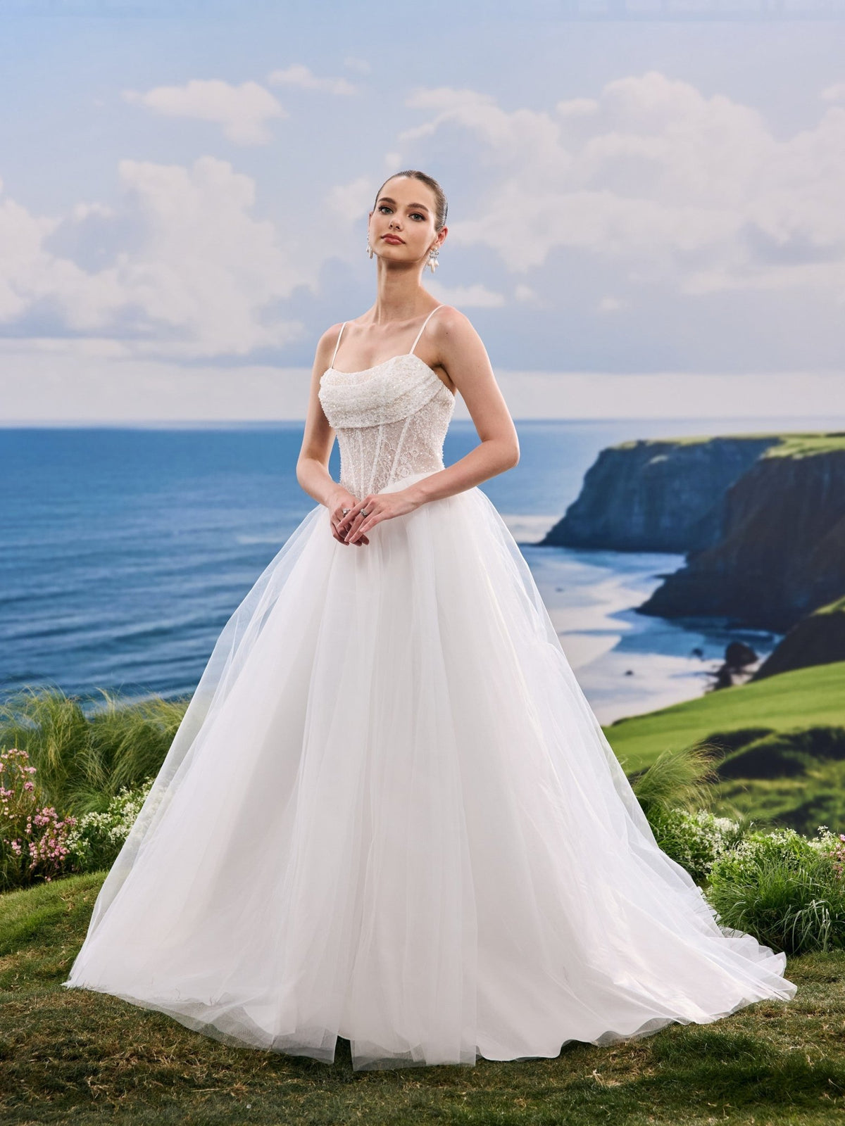 Solivelle white wedding dress, detail and alternate angle
