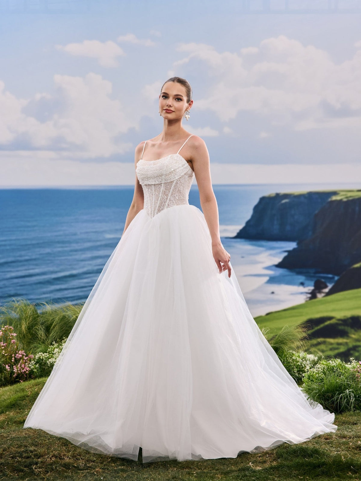 Solivelle white wedding dress, detail and alternate angle