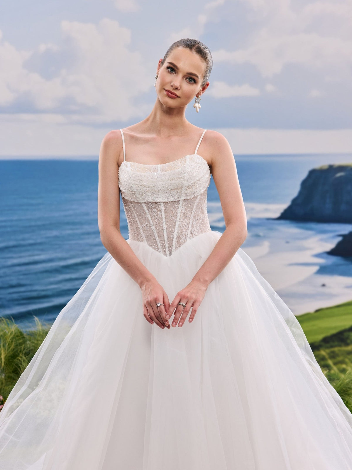Solivelle white wedding dress, detail and alternate angle