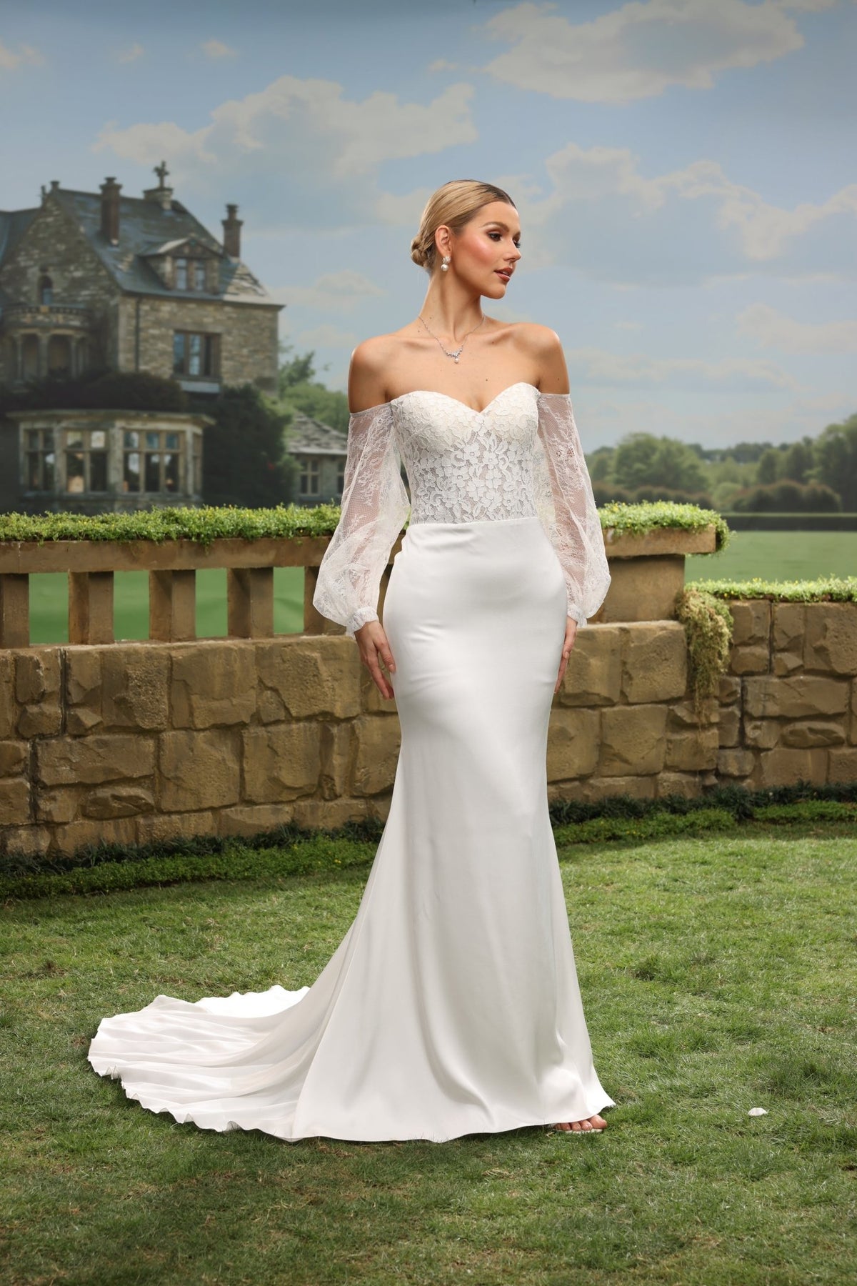 Nira white wedding dress detail view 7