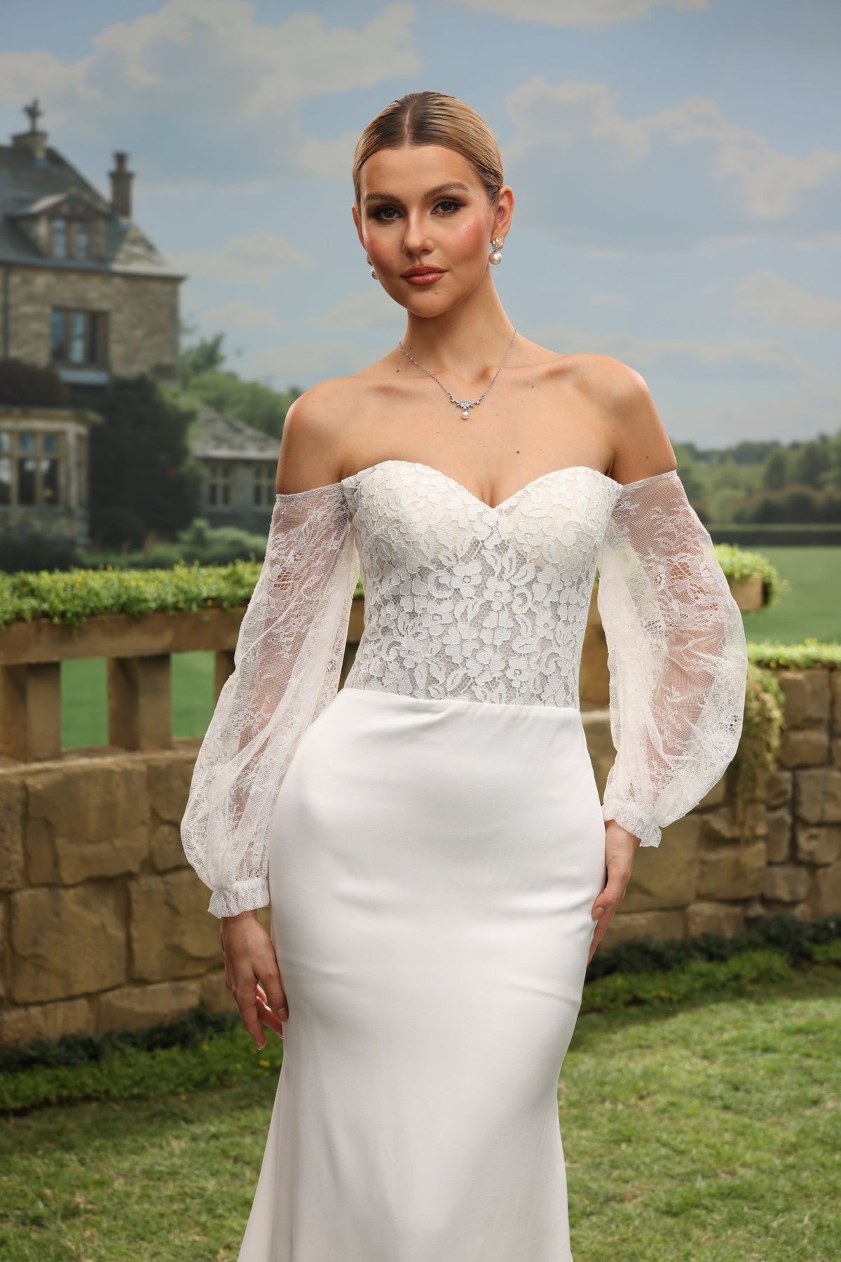 Nira white wedding dress detail view 6