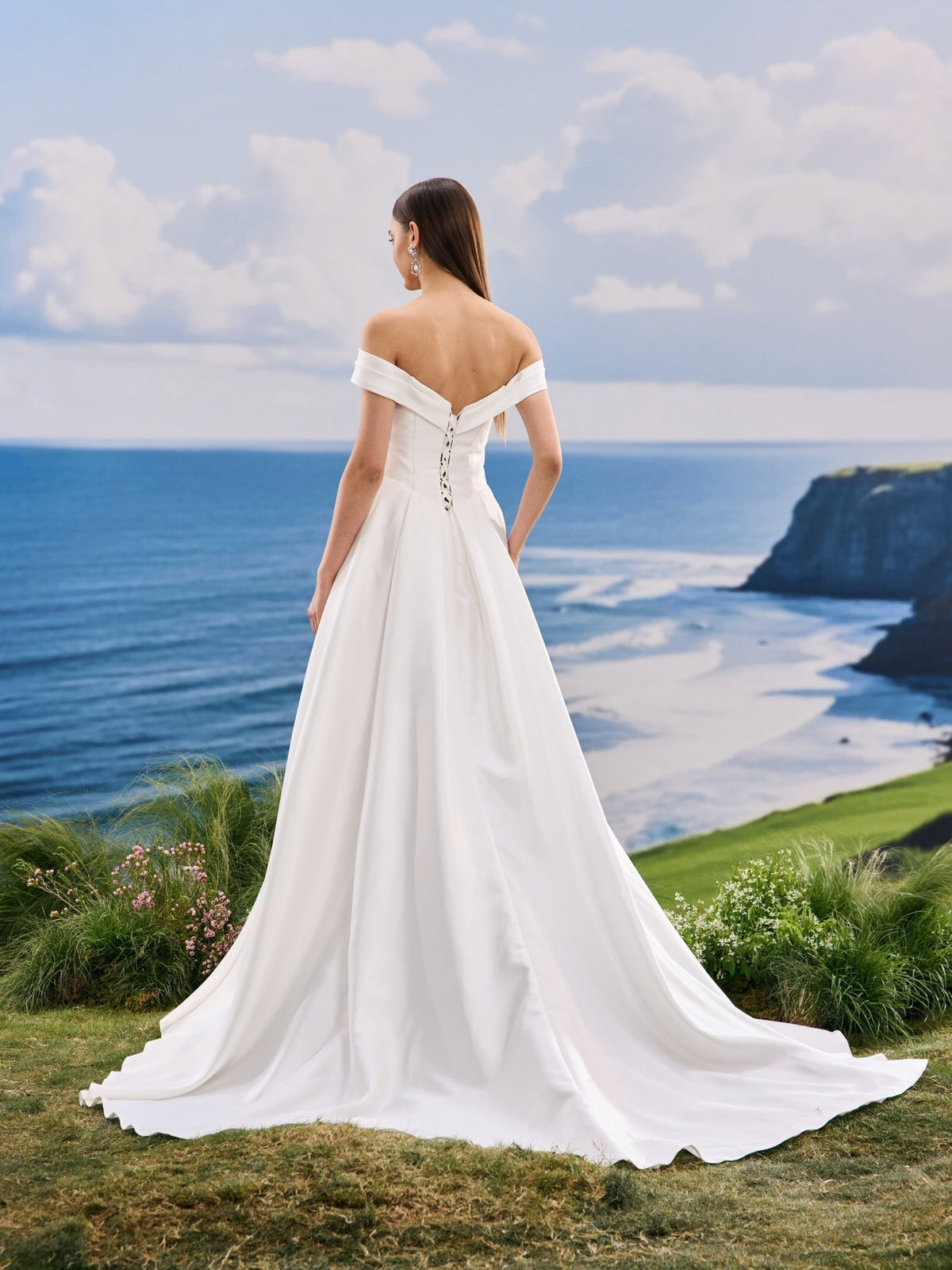 Sorelle satin wedding dress - back view