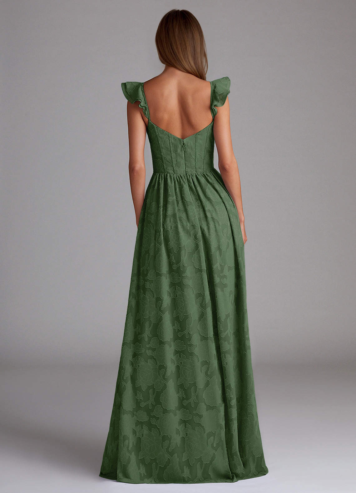 Sorina A-Line Ruffled Floral Burnout Prom Dress in eucalyptus