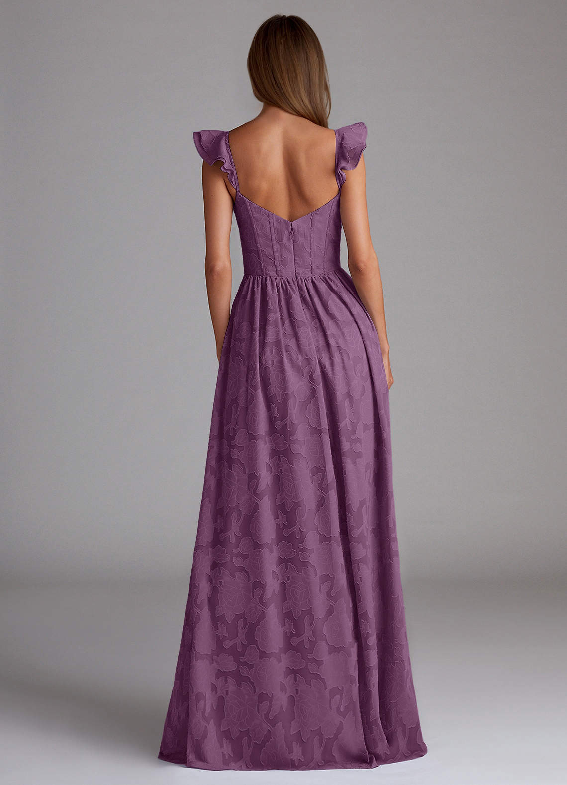 Sorina A-Line Ruffled Floral Burnout Prom Dress in Wisteria
