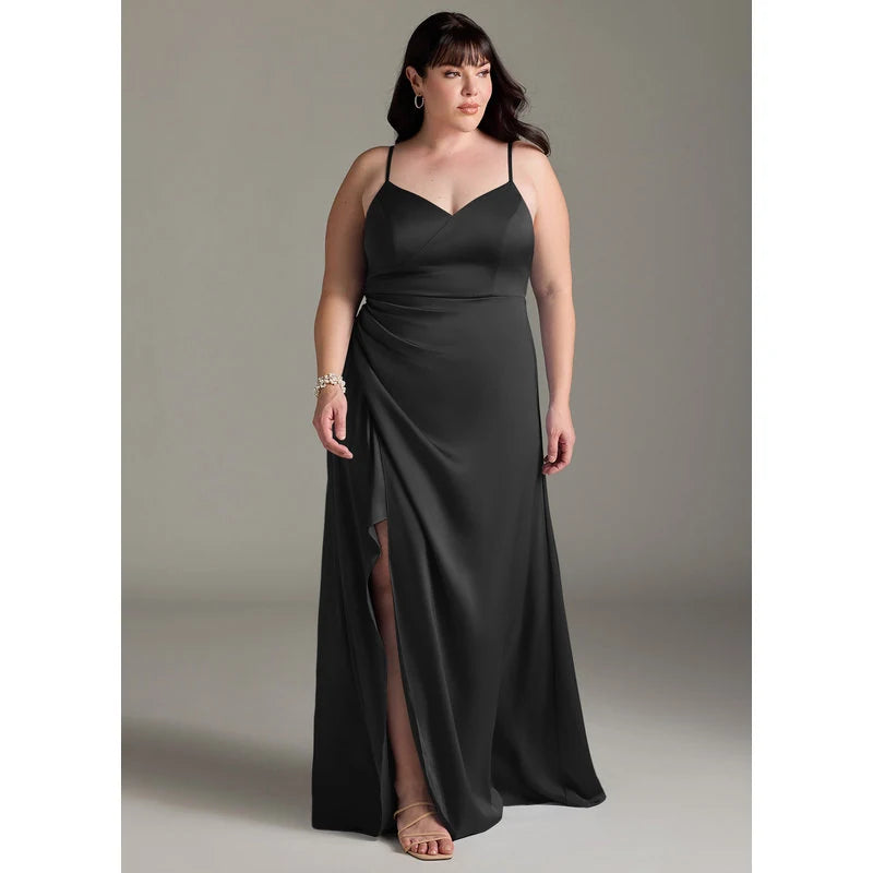 Marchella A-Line V-Neck Stretch Satin Bridesmaid Dress in black - additional view 10