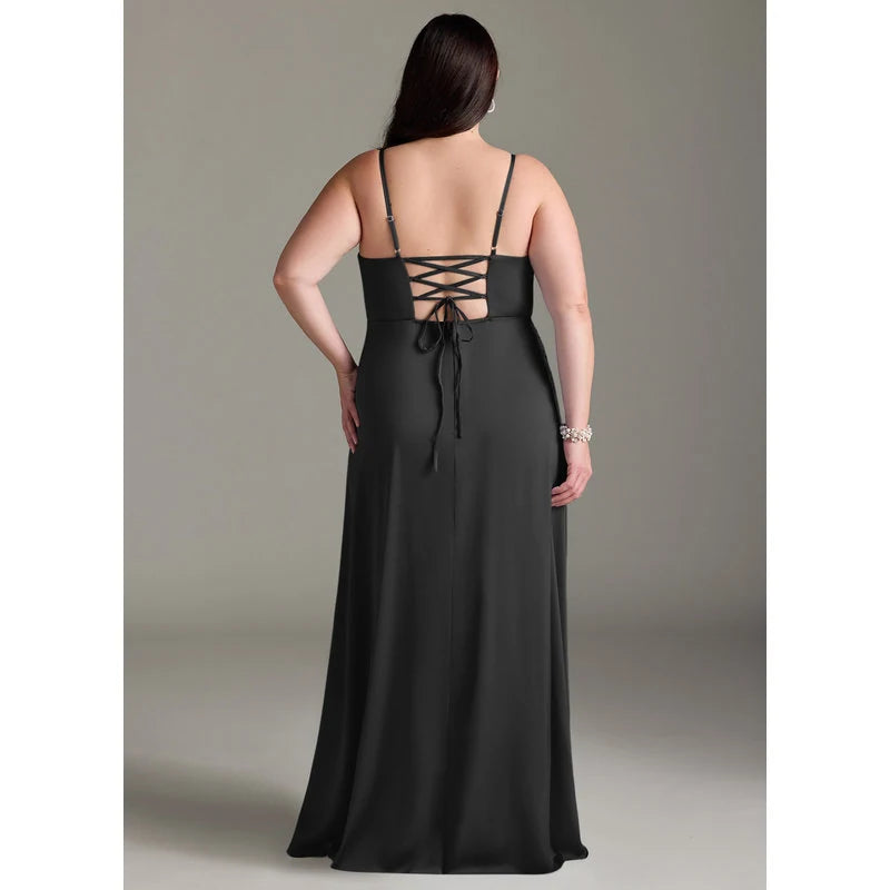 Marchella A-Line V-Neck Stretch Satin Bridesmaid Dress in black - additional view 11