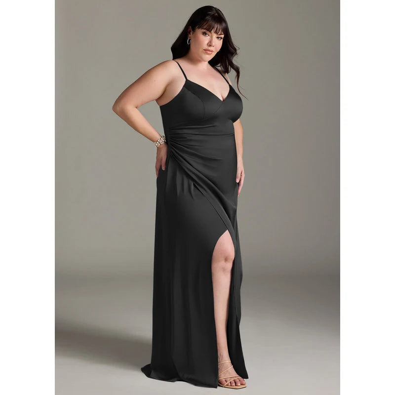 Marchella A-Line V-Neck Stretch Satin Bridesmaid Dress in black - additional view 12