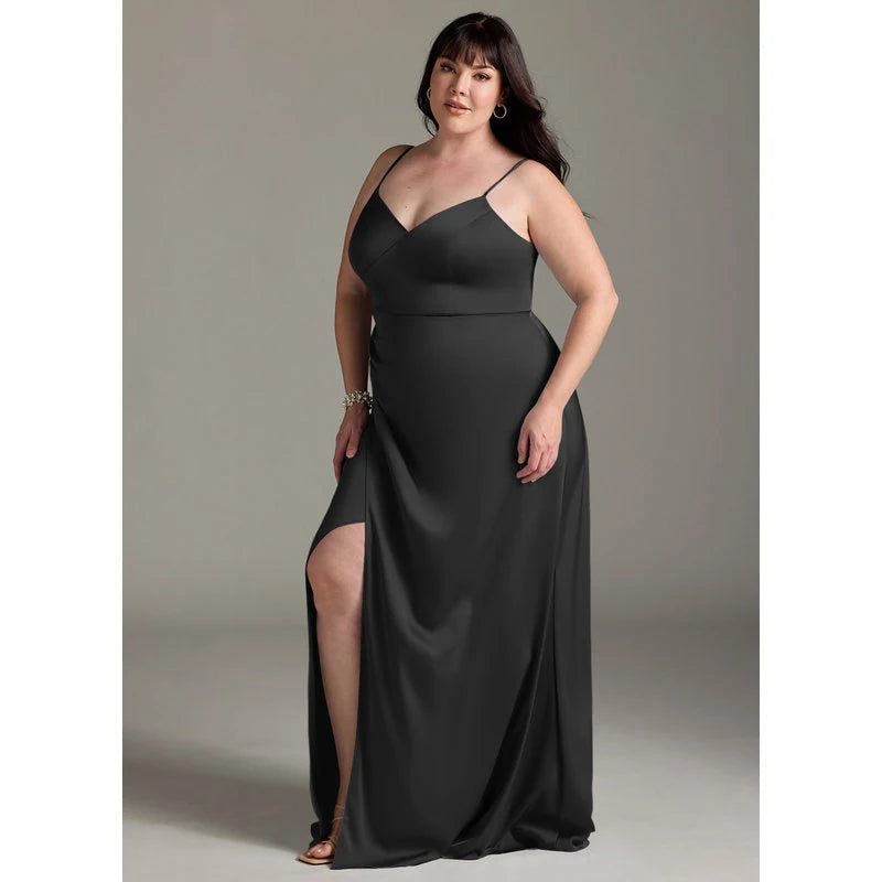 Marchella A-Line V-Neck Stretch Satin Bridesmaid Dress in black - additional view 13