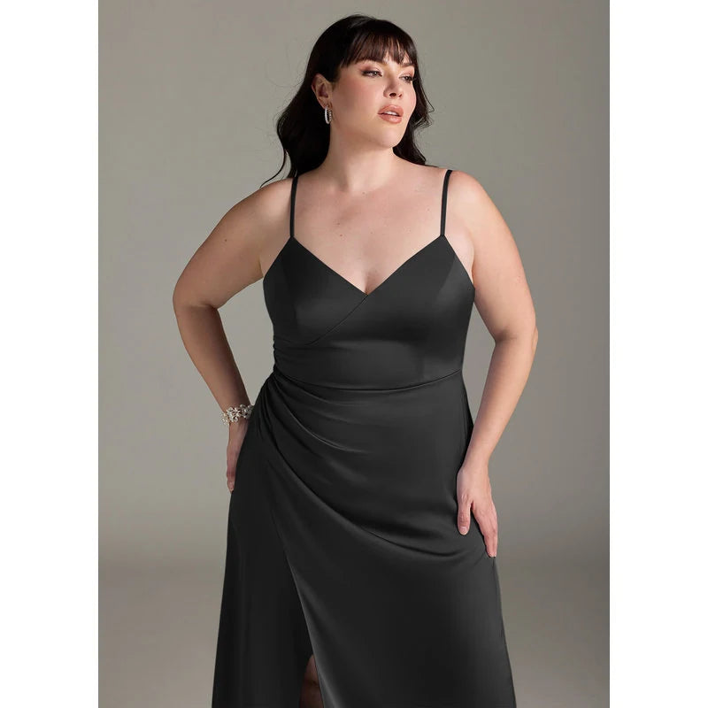 Marchella A-Line V-Neck Stretch Satin Bridesmaid Dress in black - additional view 14