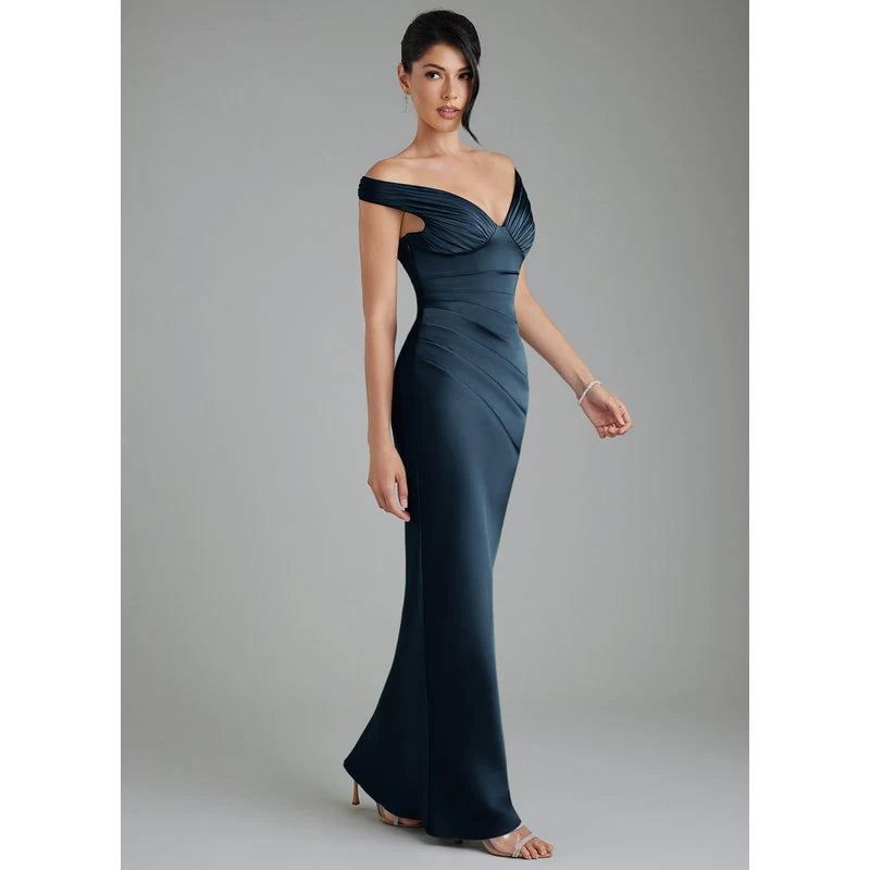 Stella Sheath V-Neck Stretch Satin Bridesmaid Dress in Dark Navy - additional view 19