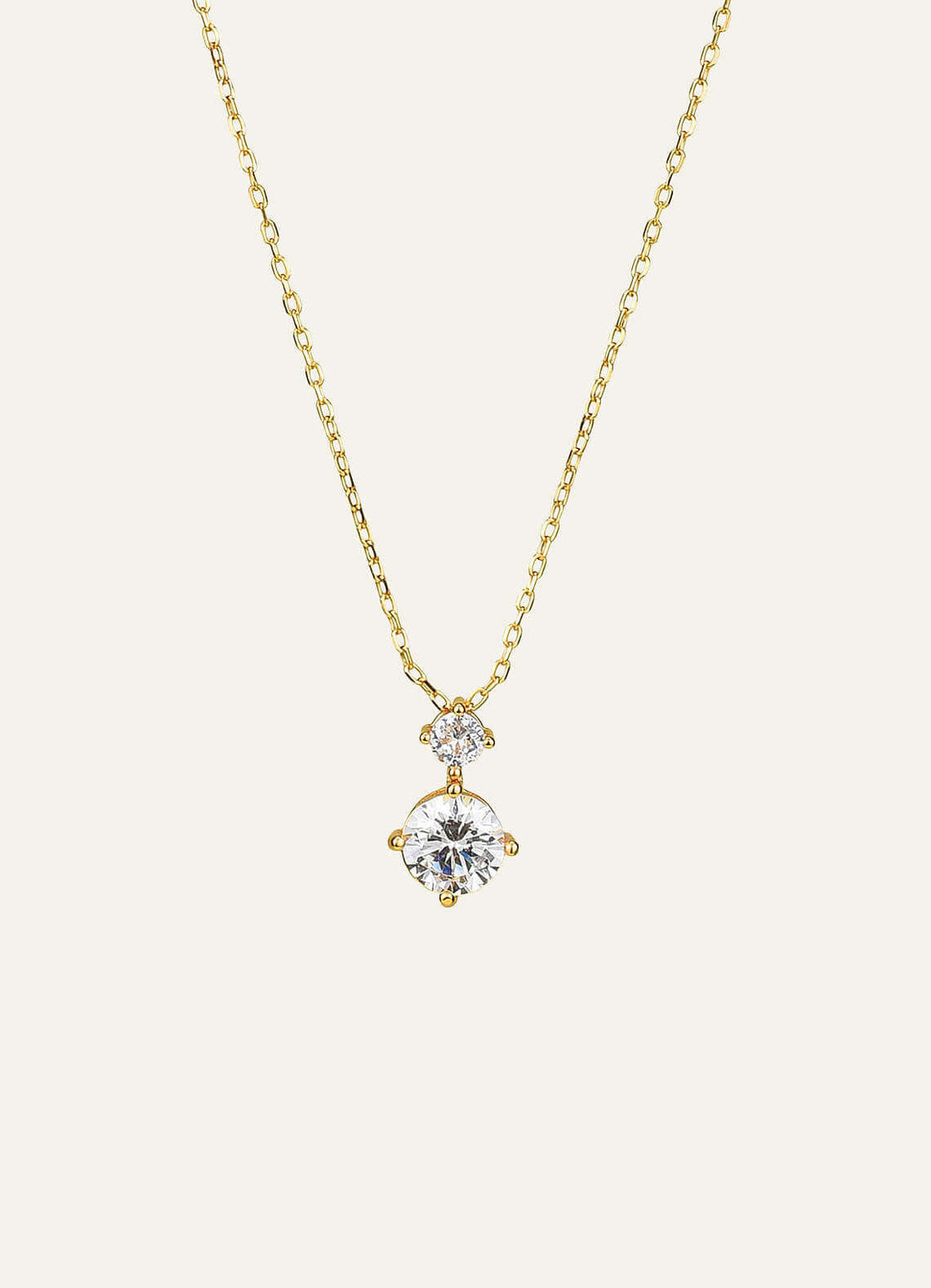 925 Sterling Silver Double Crystal Pendant Necklace — Gold — 图 1/8