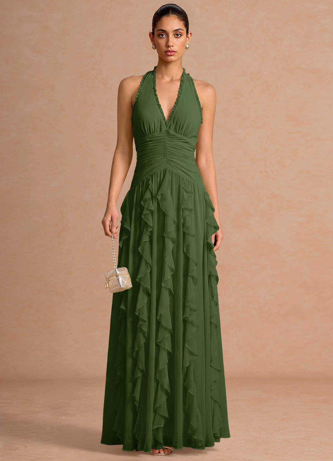 Sylvie A-Line V-Neck Chiffon Evening Dress in Pastel Yellow