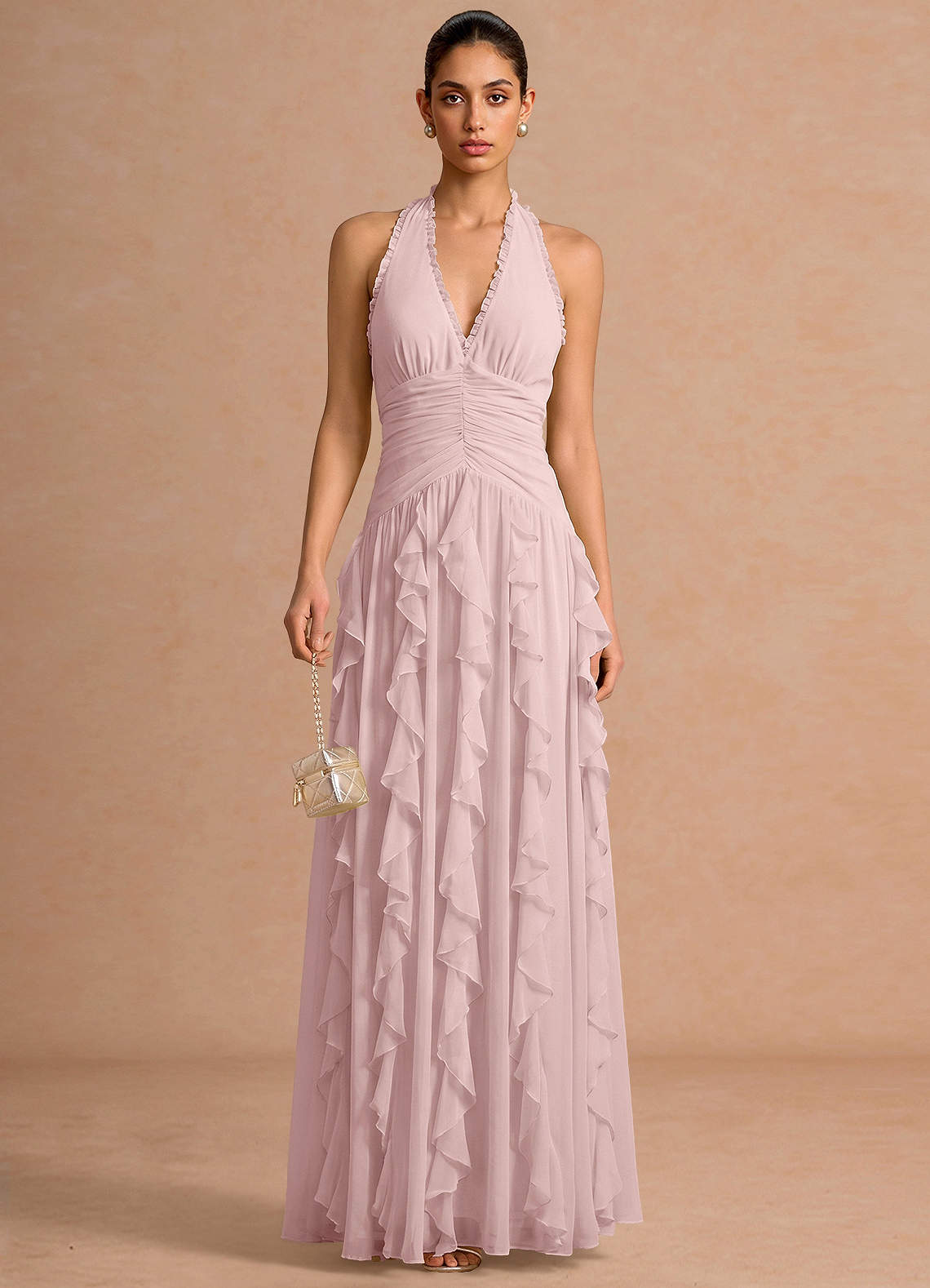 Sylvie A-Line V-Neck Chiffon Evening Dress in Pastel Yellow