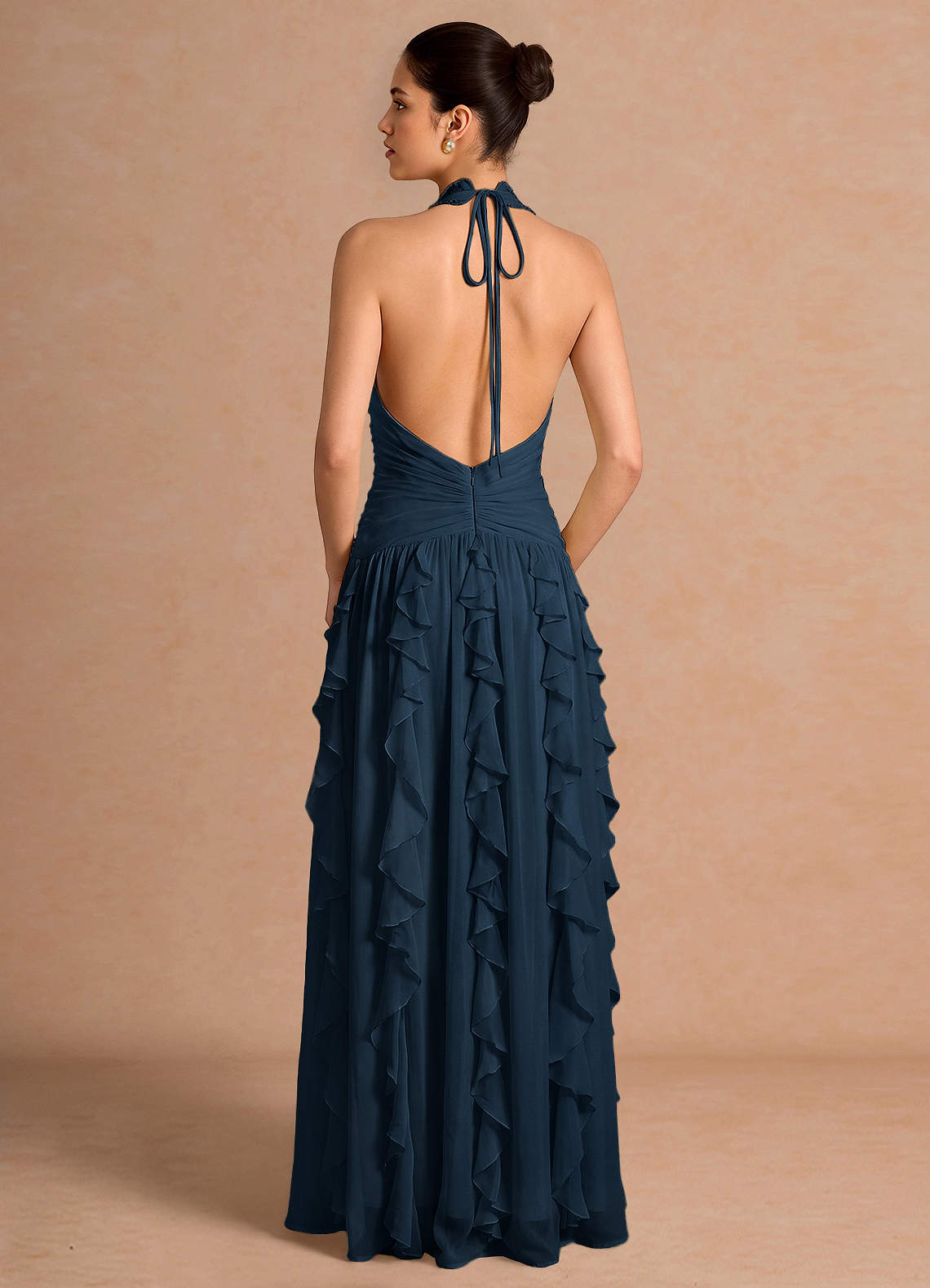Sylvie A-Line V-Neck Chiffon Evening Dress in Navy
