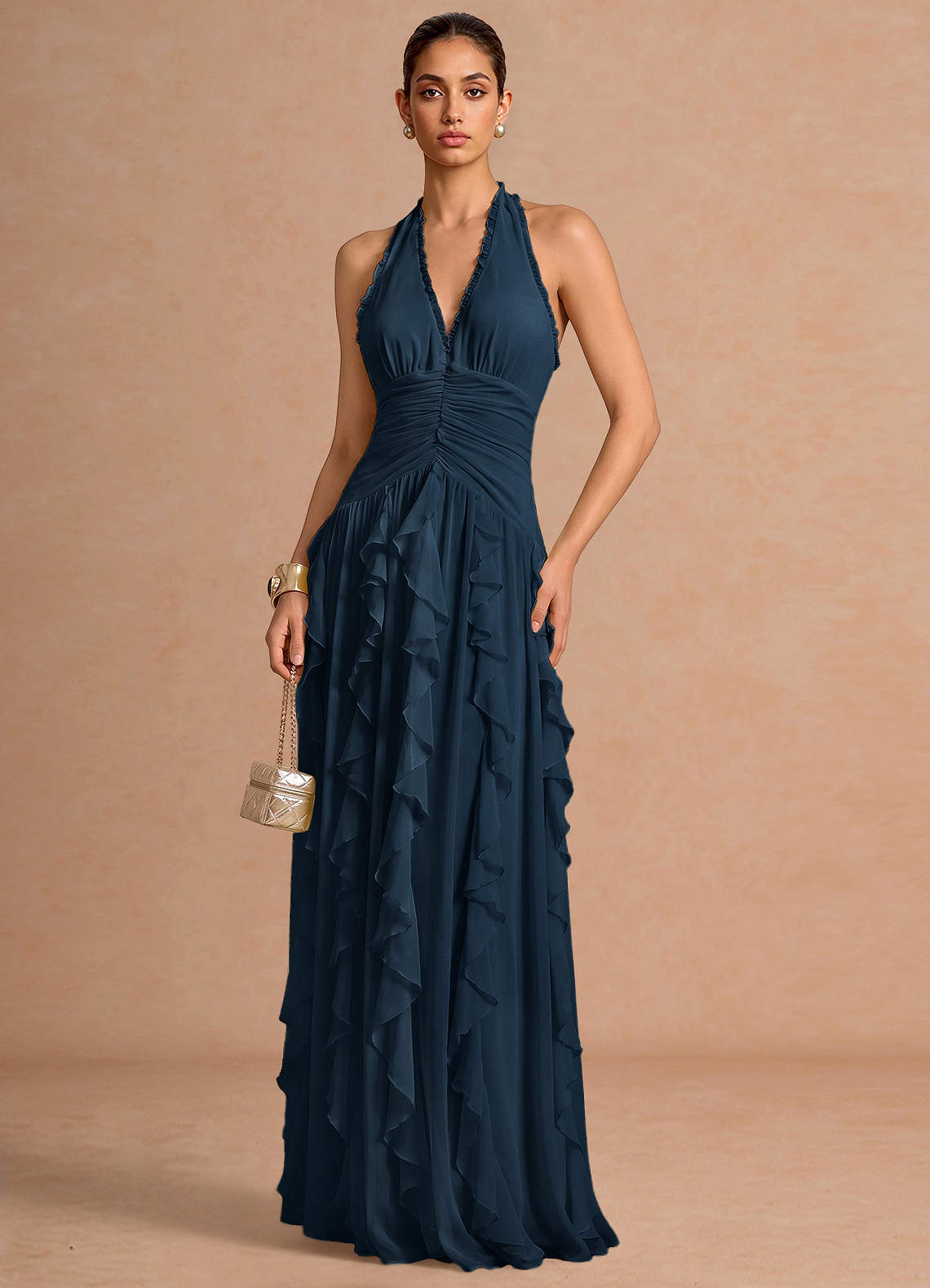 Sylvie A-Line V-Neck Chiffon Evening Dress in Pastel Yellow